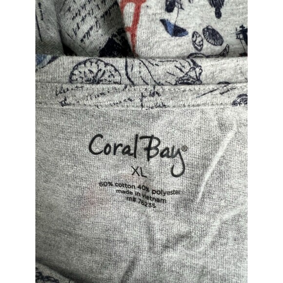 Coral Bay Knit Tunic Top Size XL Graphic Pullover Gray Beach Short Sleeves - Picture 7 of 10